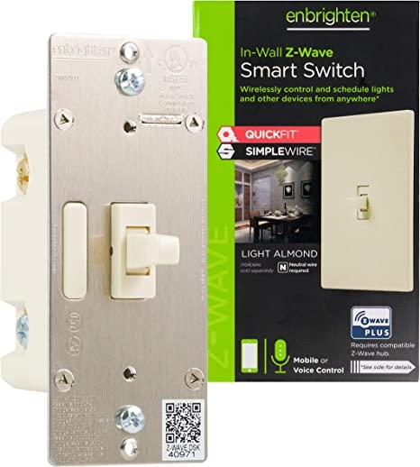 Enbrighten Almond Z-Wave Plus Smart Light Switch with QuickFit and SimpleWire, 3-Way Ready