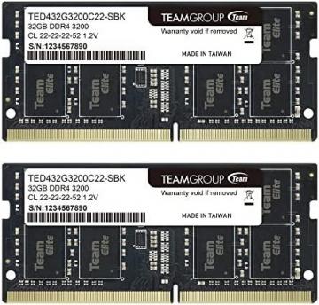 TEAMGROUP Elite DDR4 64GB Kit (2 x 32GB) 3200MHz PC4-25600 CL22 Unbuffered Non-ECC 1.2V SODIMM
