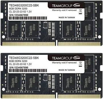 TEAMGROUP Elite DDR4 16GB Kit (2 x 8GB) 3200MHz PC4-25600 CL22 Unbuffered Non-ECC 1.2V SODIMM