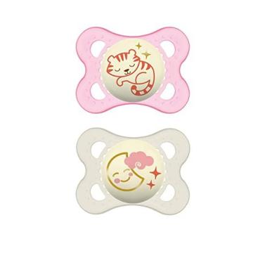 MAM Night Pacifiers (2 Pack, 1 Sterilizing Pacifier Case), 0-6 Months