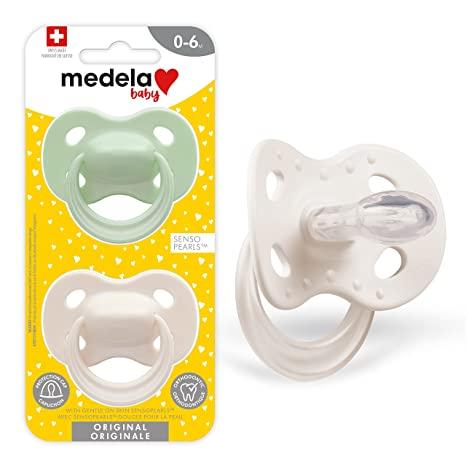 Medela Baby Pastel Pacifier for 0-6 Months, for Boys & Girls - 2 Pack , Green/Grey