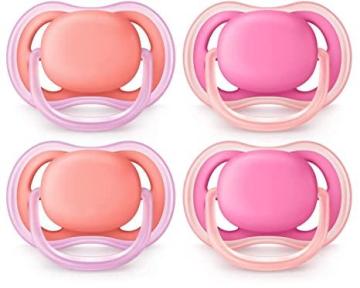 Philips AVENT Ultra Air Pacifier, 6-18 Months, Pink/Peach, 4 Pack, SCF245/42