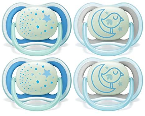 Philips AVENT Ultra Air Nighttime, 6-18 Months Pacifier, Blue, Pack of 4, SCF376/43