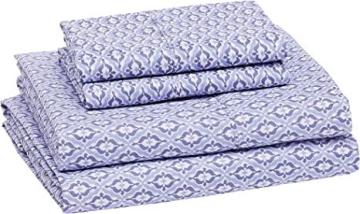 Amazon Basics Lightweight Super Soft Easy Care Microfiber Bed Sheet Set - King, Blue Damask
