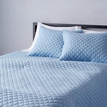Amazon Basics Cotton Jersey Quilt and Shams Bed Set, Down-Alternative Quilt - King, Sky Blue