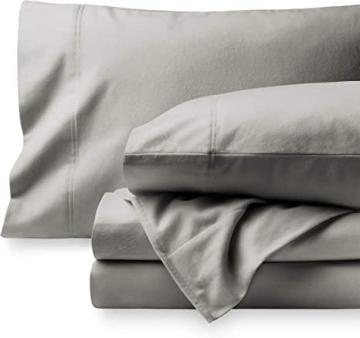 Bare Home Flannel Sheet Set 100% Cotton, Velvety Soft Heavyweight - Deep Pocket, Light Grey