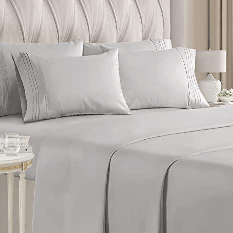 CGK Queen Size Sheet Set - Easy Fit - Breathable & Cooling - Grey - Light Grey - Queen - 6 PC