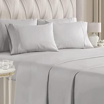 CGK Queen Size Sheet Set - Easy Fit - Breathable & Cooling - Grey - Light Grey - Queen - 6 PC