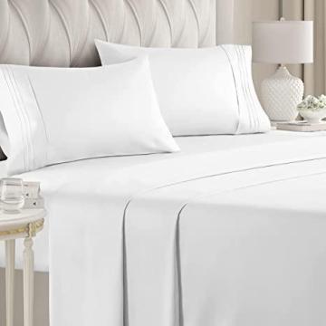 CGK King Size Sheet Set - Breathable & Cooling - Easy Fit & Wrinkle Free – White – King – 4 PC