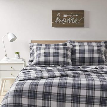Comfort Spaces Cotton Flannel Breathable Sheets with Pillow Case, Queen, Blue Plaid Scottish Plaid