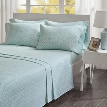 Comfort Spaces Cotton Flannel Breathable Sheets with Pillow Case Bedding, Queen, Aqua Geo