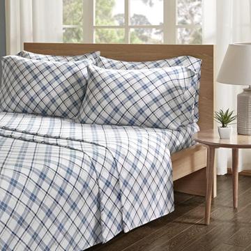 Comfort Spaces Cotton Flannel Breathable Sheets With Pillow Case Bedding, Twin, Plaid Blue, 3 Piece
