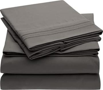 Mellanni Queen Sheet Set - 1800 Bedding Sheets & Pillowcases - 4 Piece (Queen, Gray)