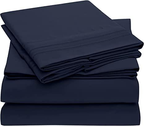 Mellanni Bed Sheet Set King Size - 1800 Bedding Sheets & Pillowcases - 4 Piece (King, Royal Blue)