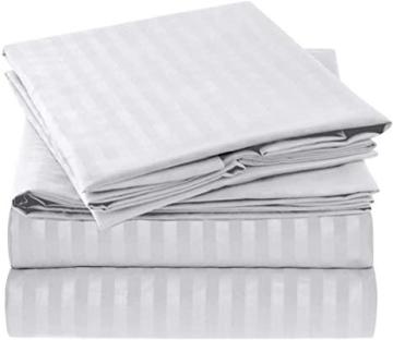 Mellanni King Size Sheet Set - 1800 Bedding Sheets & Pillowcases - 4 Piece (King, Striped - White)