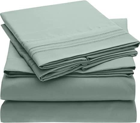 Mellanni Split King Sheet Set for Adjustable Bed – 5 Piece (Split King, Spa Blue)