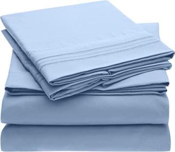 Mellanni King Sheets - 1800 Bedding Sheets & Pillowcases  Mattress - 4 Piece (King, Blue Hydrangea)