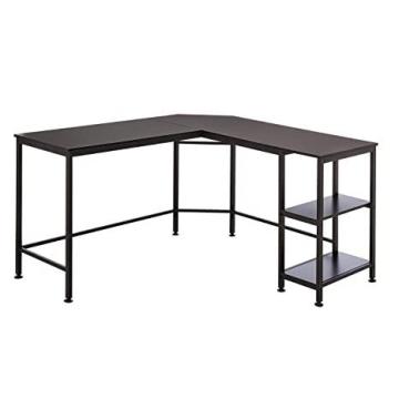 Amazon Basics L-Shape Computer Desk with Shelves for Storage, 54.3 Inch, Black with Black Frame