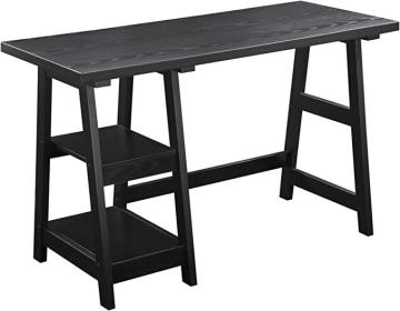 Convenience Concepts Designs2Go Trestle Desk with Shelves, Black