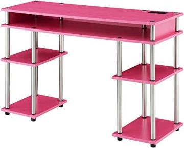 Convenience Concepts Designs2Go No Tools Student Desk with Charging Station and Shelves, Pink