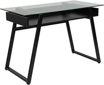 Flash Furniture Huntley Glass Computer Desk with Shelf and Black Metal Legs