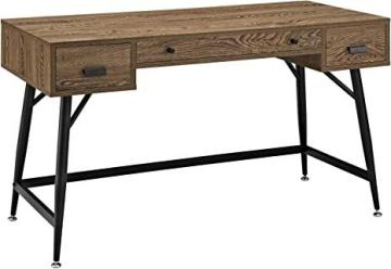 Modway Surplus Wood Grain and Metal Writing Office Desk With Storage Drawers In Walnut