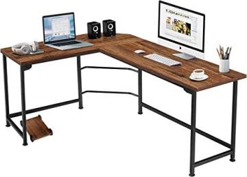 Vecelo Corner Computer Desk 66" with CPU Stand, Wood & Metal, Dark Walnut+Black Leg, Standard