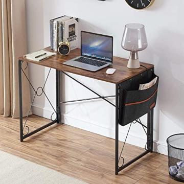 Vecelo Computer Industrial Style Writing Study Desk with Storage Bag, Rustic Brown, 39.3"