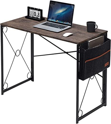 Vecelo Writing Computer Folding Desk/Sturdy Steel Laptop Table with Storage Bag, Rustic Gray
