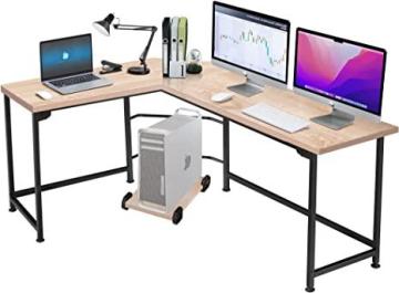 Vecelo L-Shaped Computer Desk 66" with CPU Stand, Wood & Metal, Oak+Black Leg