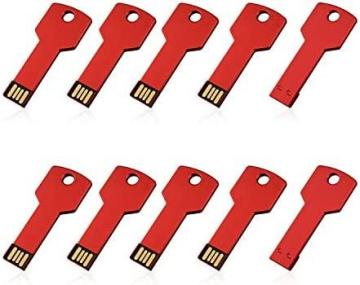 RAOYI 10 Pack 2GB USB Flash Drive USB 2.0 Metal Key Shape Pen Drive-Red