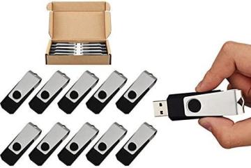 TOPESEL 10 Pack 16GB USB 2.0 Flash Drive Fold Storage Swivel Design (16G, 10PCS, Black)