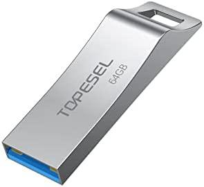 TOPESEL USB 3.0 Flash Drive 64GB Ultra Sleek Metal Designed with Key Ring, Silver