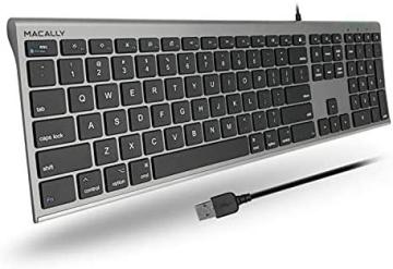 Macally Ultra-Slim USB Wired Computer Keyboard, Space Gray