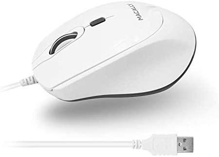 Macally USB Wired Mouse for Mac or PC, Comfortable, Smooth, and Quiet, White