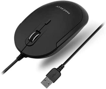 Macally Quiet Wired Mouse for Laptop or Desktop, USB, Black