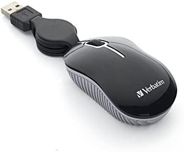 Verbatim USB Corded Mini Travel Optical Wired Mouse for Mac and PC, Black
