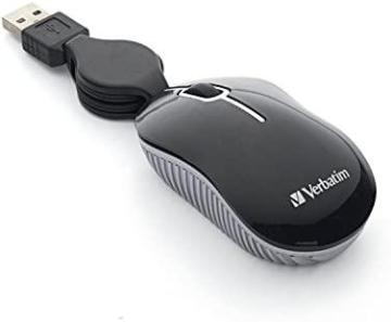 Verbatim USB Corded Mini Travel Optical Wired Mouse for Mac and PC, Black