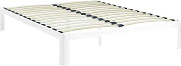 Modway Corinne Steel Modern Mattress Foundation Queen Bed Frame with Wood Slat Support in White
