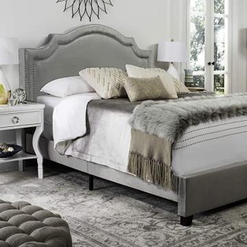 Safavieh Home Collection Theron Pewter Velvet Nickel Nailhead Trim Full Bed