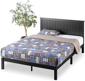 Zinus Santiago Wood Cottage Style Platform Bed with Headboard Wood Slat Support – Queen, Black