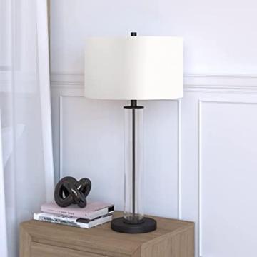 Henn&hart Harlow 29" Tall Table Lamp with Fabric Shade in Clear Glass/Blackened Bronze/White