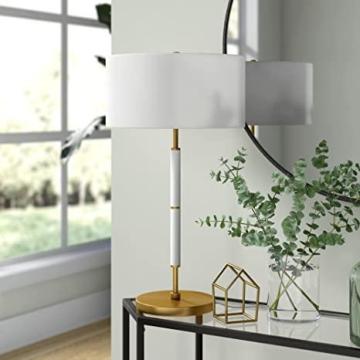 Henn&hart Simone 25" Tall 2-Light Table Lamp with Fabric Shade in Matte White/BrassWhite