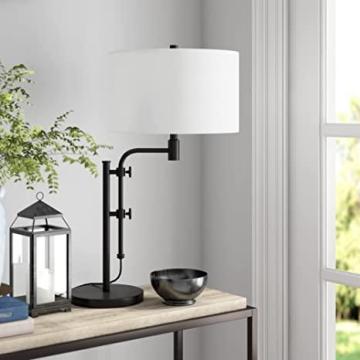 Henn&Hart Height-Adjustable Table Lamp with Fabric Shade in Blackened Bronze/White