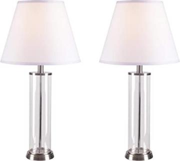 Kenroy Home Echo Lamp Sets, 28 Inch Height, 14 Inch Diameter, Glass with Brushed Steel Accents
