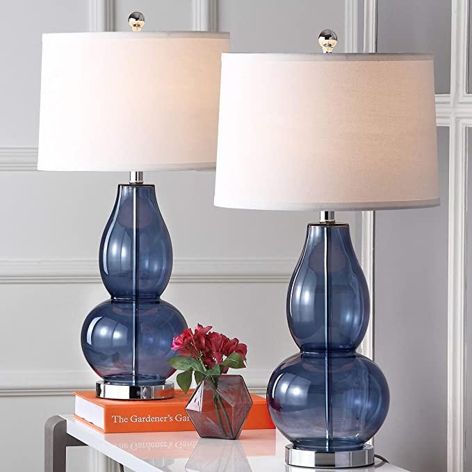 Safavieh Lighting Collection Mercurio Blue Glass Double Gourd 29” Table Lamp