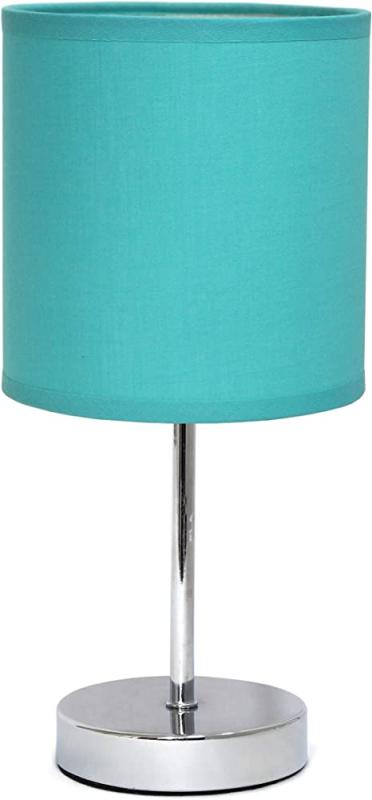 Simple Designs Chrome Mini Basic Table Lamp with Fabric Shade, Blue