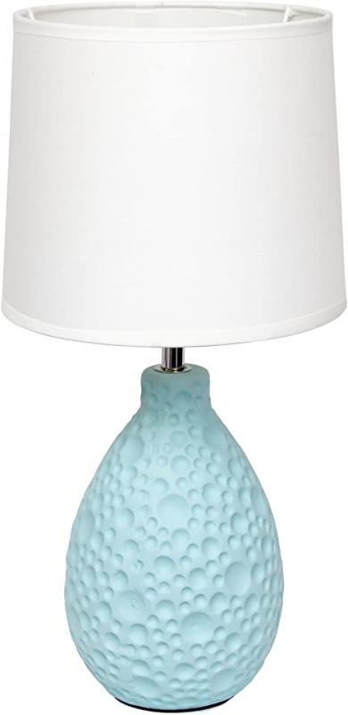 Simple Designs Home Texturized Stucco Ceramic Oval Table Lamp, Blue