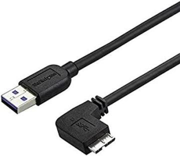 Startech 2m 6 ft Slim Cable M/M - Right-Angle Micro-USB - USB 3.0 A to Micro B- USB 3.1 Gen 1, Black