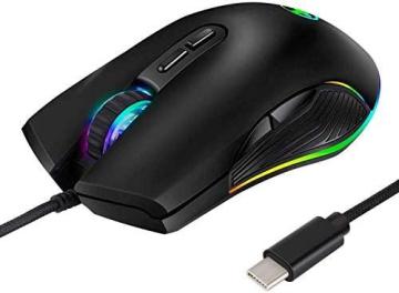 Hxmj Wired USB C Gaming Mice,7 Colors Backlit